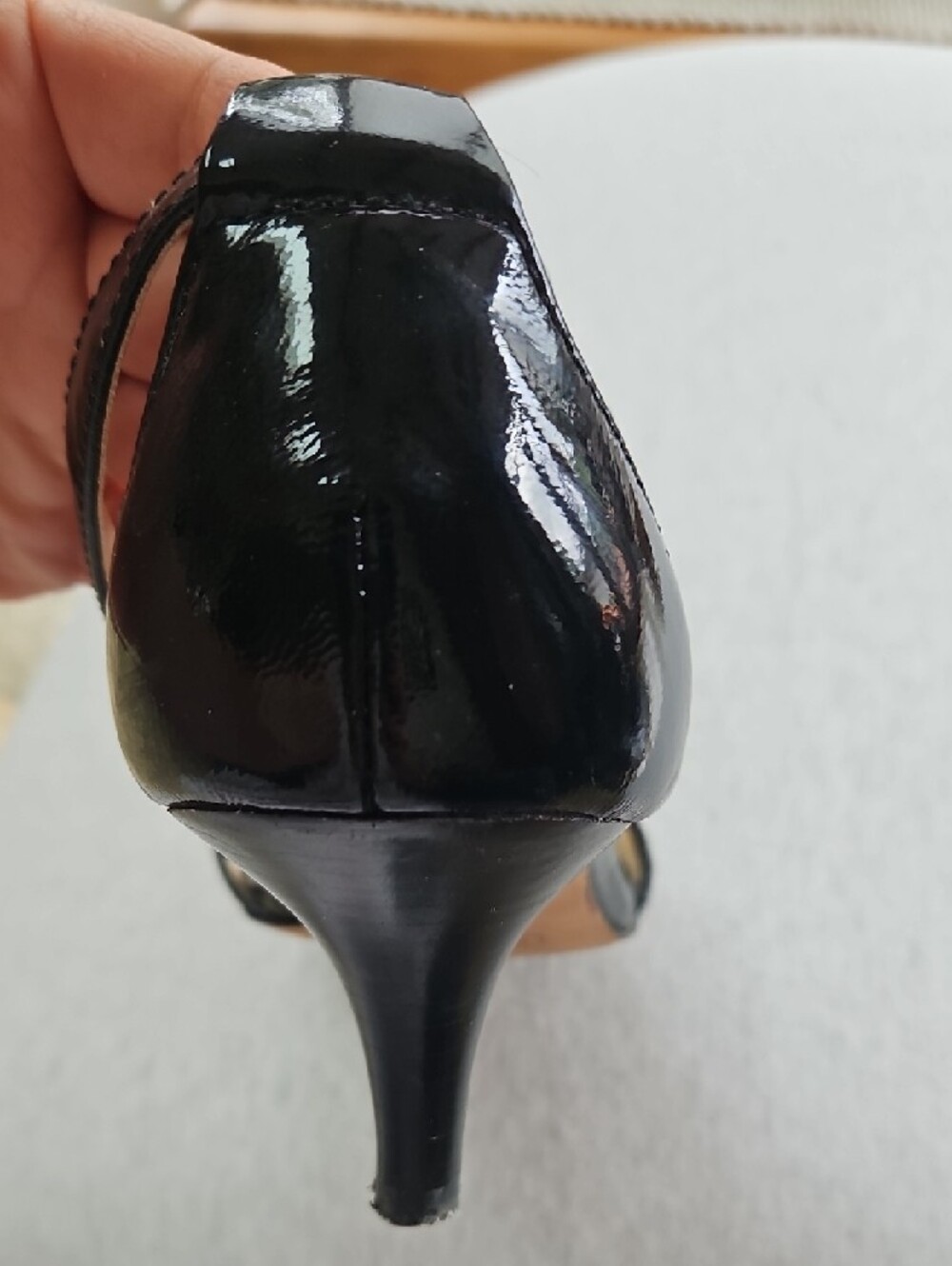 Coach Black Patent Leather T-Strap Heels with Silver Hardware - Picture 4 of 4